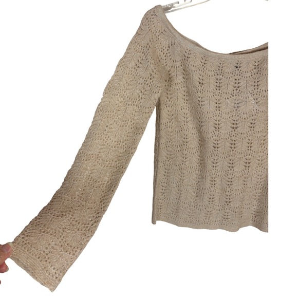 American Eagle Lace Knit Sweater Tan Long Sleeve Boat Neck Women's M NWT - Picture 7 of 10